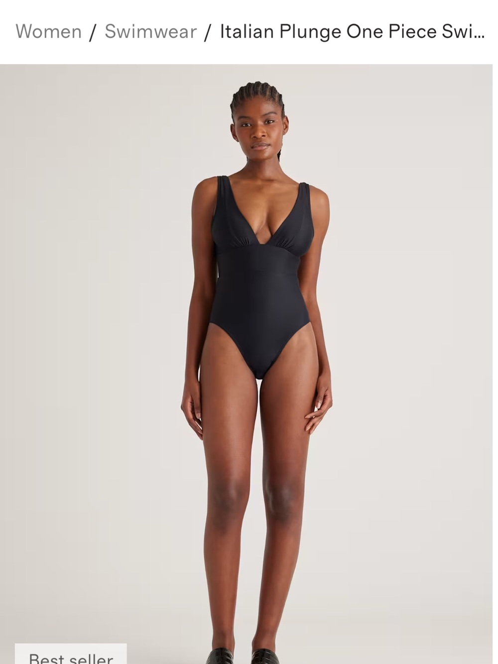 Quince new Black Plunge One-Piece Swimsuit with Wide Straps